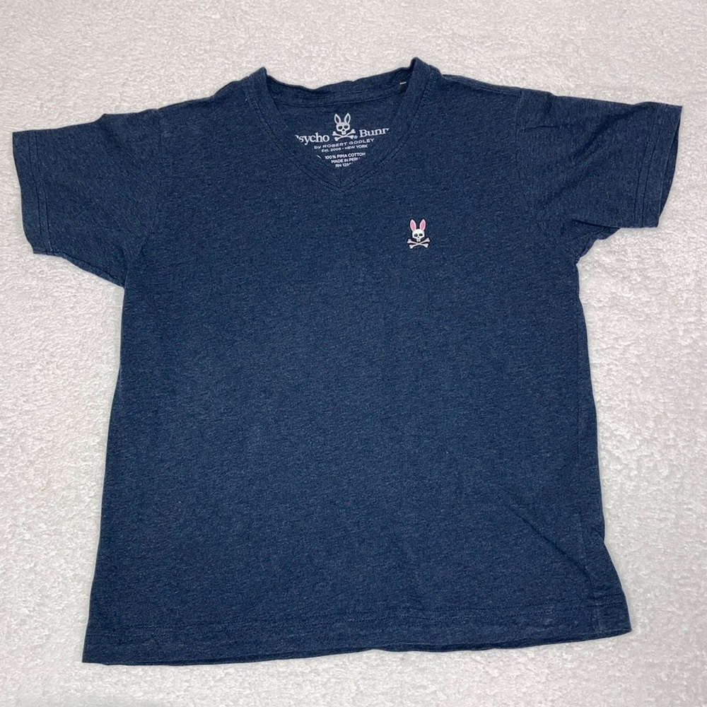 Psycho Bunny by Robert Godley dark blue vneck short sleeve tee t-shirt small 7/8